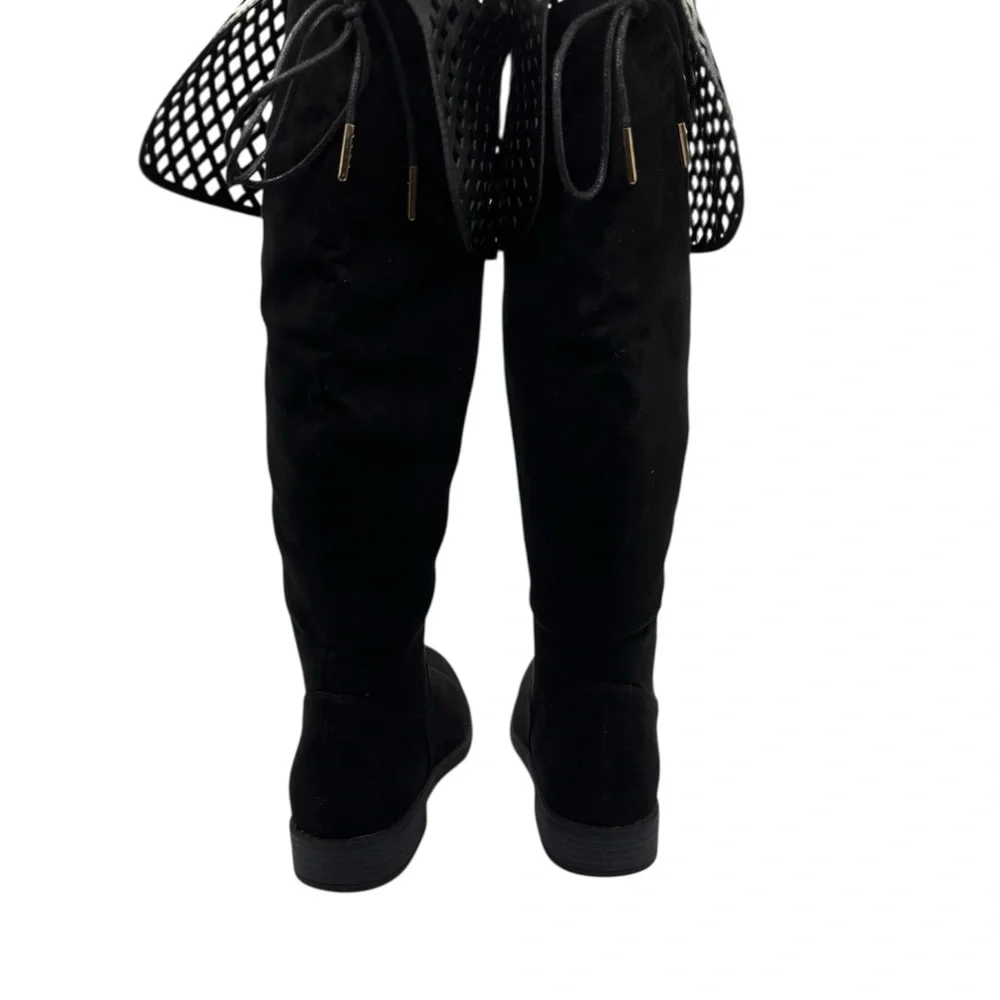Alaia Black Over the Knee Boots with Lattice Cuff